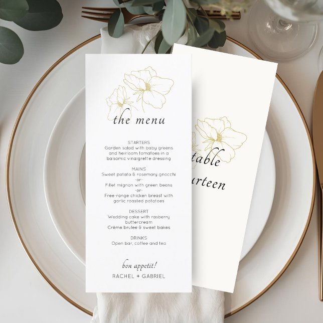 Menu Ivoire et blanc | Mariage floral chic (Créateur téléchargé)