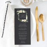 Menu Ivory Bloom | Aquarelle Mariage de cadre Floral<br><div class="desc">Notre collection de fleurs d'ivoire à mariage florale présente une verdure d'aquarelle délicatement peinte,  des feuilles d'eucalyptus,  un feuillage botanique vert et des fleurs de pivoines blanches et d'ivoire. Personnalisez ces menus élégants de réception de mariage avec vos choix de repas,  avec vos noms en haut.</div>