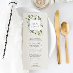 Menu Ivory Bloom | Aquarelle Mariage de cadre Floral<br><div class="desc">Notre collection de fleurs d'ivoire à mariage florale présente une verdure d'aquarelle délicatement peinte,  des feuilles d'eucalyptus,  un feuillage botanique vert et des fleurs de pivoines blanches et d'ivoire. Personnalisez ces menus élégants de réception de mariage avec vos choix de repas,  avec vos noms en haut.</div>