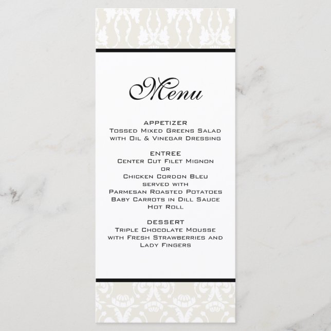 Menu Ivory Mariage damassé (Devant)