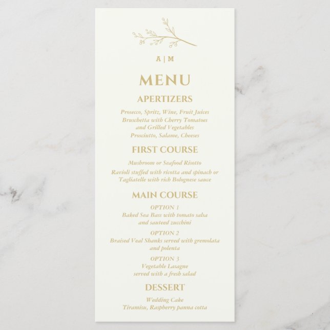 Menu Ivory Monogram Botanical Minimalist Wedding (Devant)