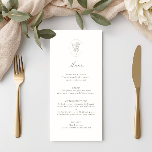 Menu Ivory White | Mariage Botanique Écriture Minimalis (Créateur téléchargé)