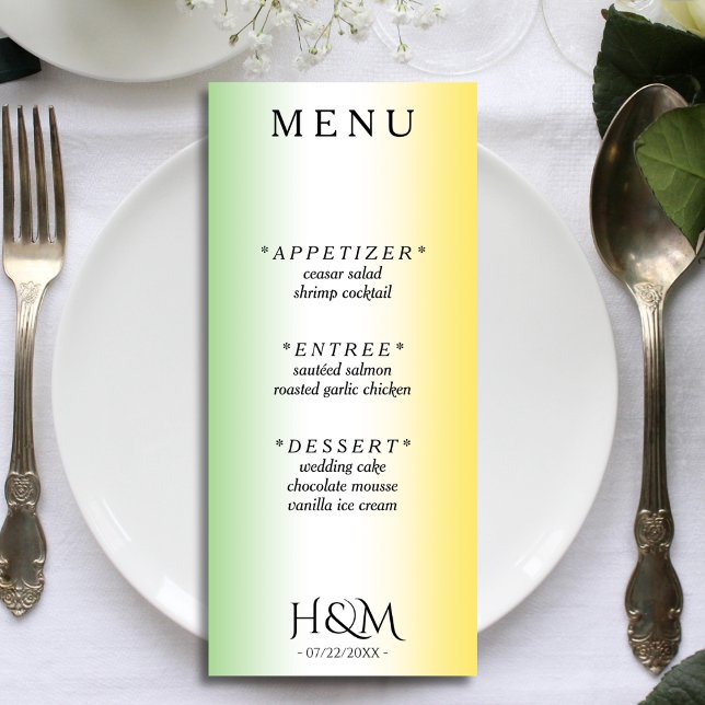 Menu Jamaïque Colours Ombre Jamaïque Réception de maria (Jamaica colors green and gold gradient wedding menu)