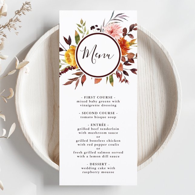 Menu Jardin d'automne Marsala Aquarelle Mariage  (Créateur téléchargé)