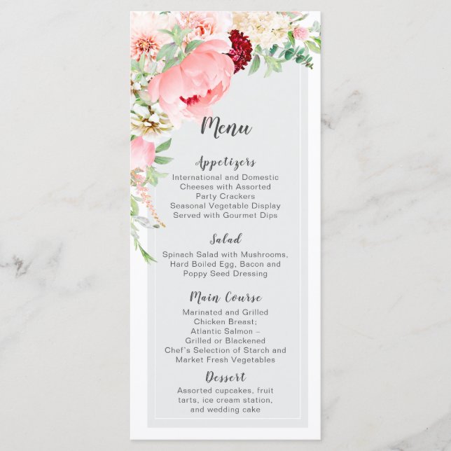 Menu Jardin de mariage à l'aquarelle sauvage | (Devant)