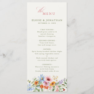 Menu Jardin de mariage rustique de prairie printanière