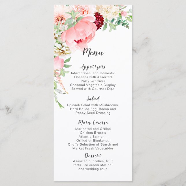 Menu Jardin de mariage sauvage aquarelle | (Devant)