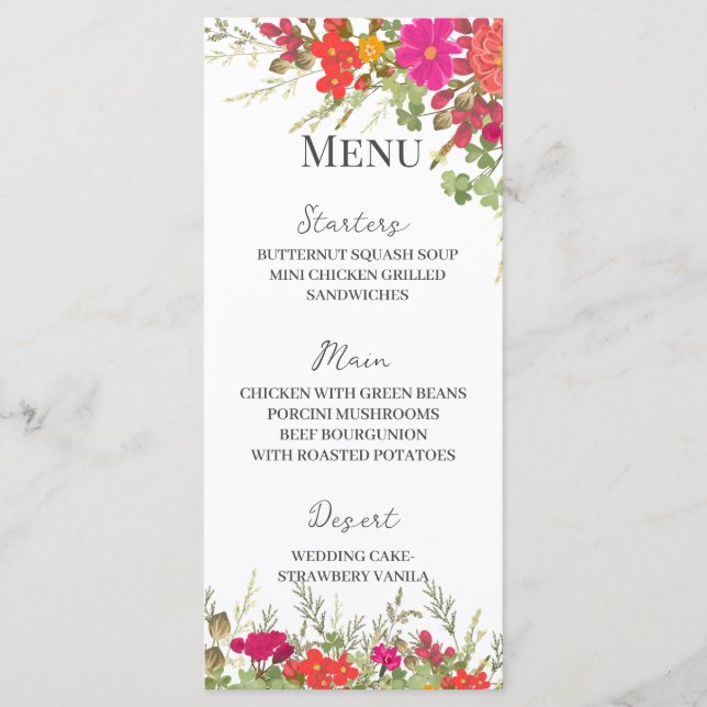 Menu Jardin Floral d'été Mariage Fleur sauvage (Devant)