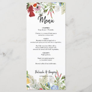 Menu Jardin Floral Fleurs colorées Mariage