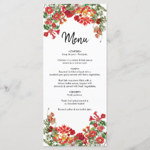 Menu Jardin Floral Rouge Mariage de fleurs botaniques