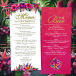 Menu Jardin tropical Mariage à deux côtés Repas & Bar<br><div class="desc">Ce menu combiné repas et bar ajoutera une touche de couleur vive à votre réception de mariage. Le jardin tropical comprend des fleurs d'hibiscus roses chaudes, des feuilles de monstères vert jade et une variété d'autres feuillages. Le titre du script d'or ajoute une touche de classe. Le menu est entièrement...</div>