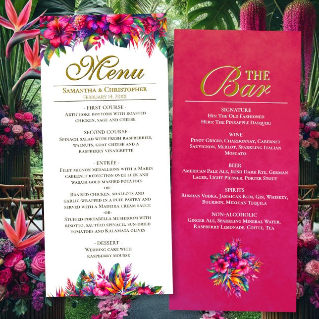 Menu Jardin tropical Mariage à deux côtés Repas & Bar (Front/Back)