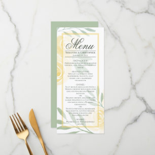 Menu Jaune Beurre et Roses à l'aquarelle Sages Mariage 