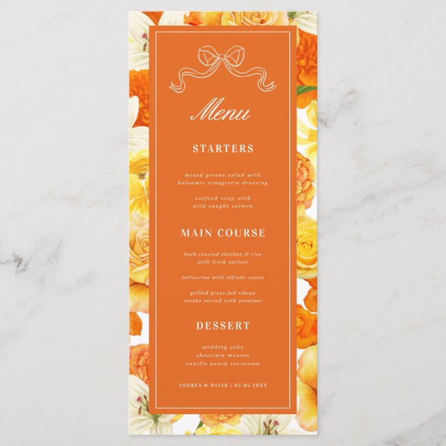 Menu Jaune Citron Orange Mariage Enterrement de Vie de  (Devant)