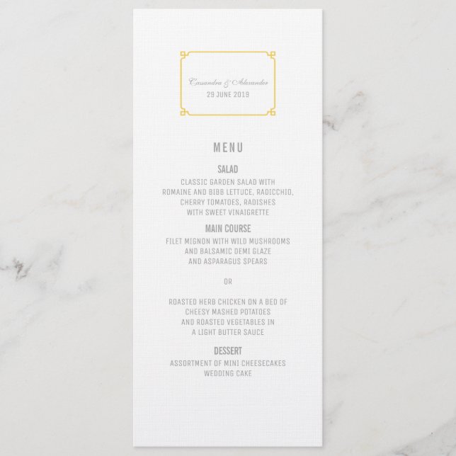 Menu Jaune Déco Chic Mariage (Devant)