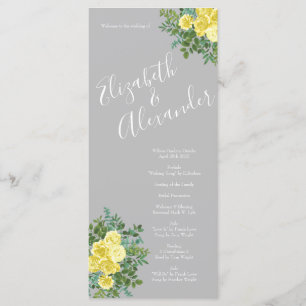 Menu Jaune et gris Vintage Élégant Mariage floral