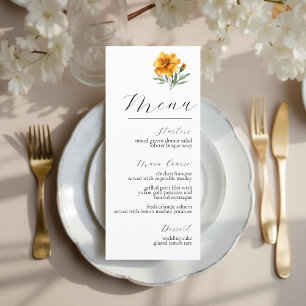 Menu Jaune Marigold Élégant Floral Mariage d'Automne