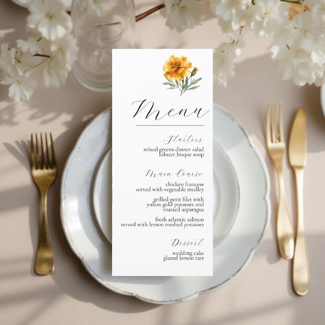 Menu Jaune Marigold Élégant Floral Mariage d'Automne  (Créateur téléchargé)