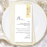 Menu Jaune Poussiéreux Personnalisé avec le nom de l'in<br><div class="desc">Pourquoi dépenser pour des cartons de placement et des menus lorsque vous pouvez avoir un élégant Menu tout-en-un personnalisé avec le nom de chaque invité ! Design contemporain, simple et élégant avec une belle calligraphie manuscrite moderne. Rayure dans le coin supérieur droit dans une tonalité jaune poussiéreux attrayante avec le...</div>