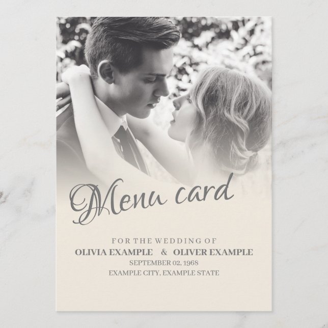 Menu Jeune couple de mariés en monochrome (Devant)