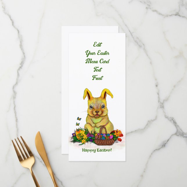 Menu Joli lapin de Pâques avec oeufs et fleurs (Devant/Arrière en situation)