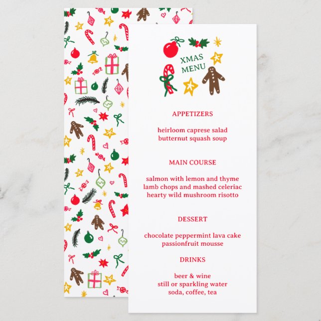 Menu Joli NOËL PERSONNALISÉ Soirée de dîner de vacances (Devant / Derrière)