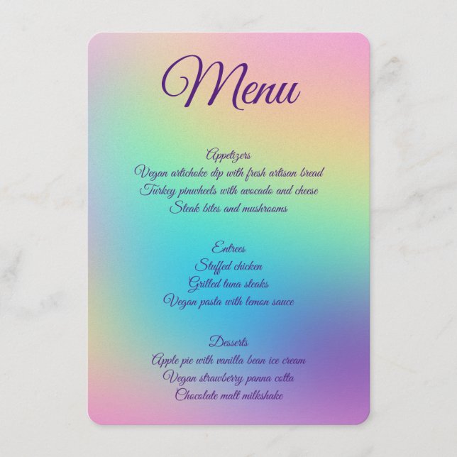 Menu Joli Pastel Rainbow Mariage dégradé (Devant)