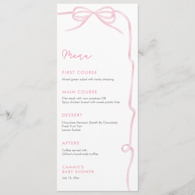 Menu Jolie Fête de Bébé Fille Arc-en-Ciel Rose (Devant)