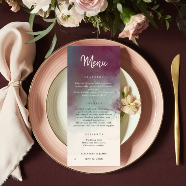 Menu Joyau d'aquarelle moderne tons Boho Mariage (Créateur téléchargé)
