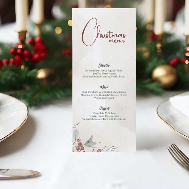 Menu Joyeuse aquarelle de Noël Berry d'hiver non photo (Créateur téléchargé)
