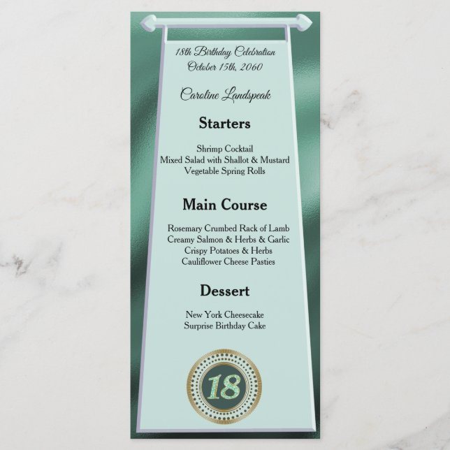 Menu Joyeux 18e anniversaire Parties scintillant verte  (Devant)
