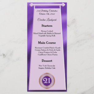 Menu Joyeux 21e anniversaire violet Parties scintillant