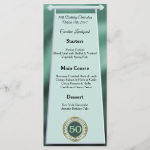 Menu Joyeux 50e anniversaire Parties scintillant verte 
