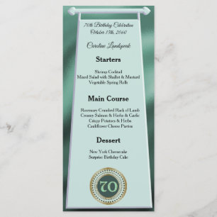 Menu Joyeux 70e anniversaire Parties scintillant verte 
