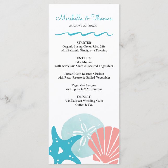 Menu Joyeux littoral | Mariage de coquillages de plage  (Devant)