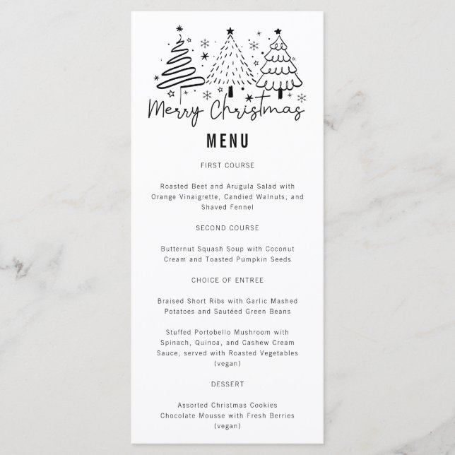 Menu Joyeux Noël Arbres Dîner Fête (Devant)