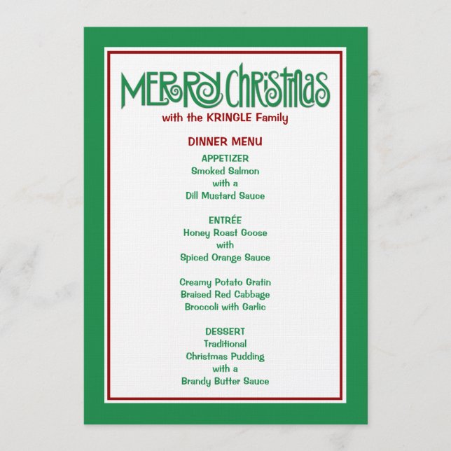 Menu Joyeux Noël vert Dîner (Devant)