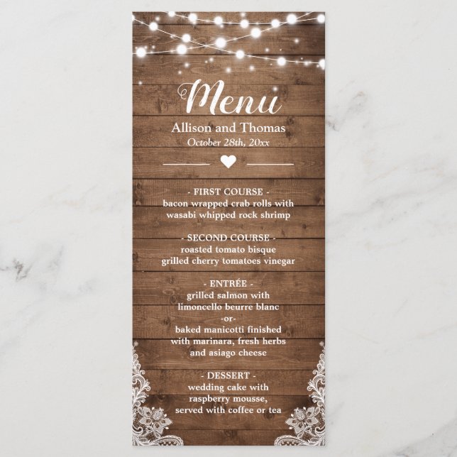 Menu Jumelages Dentelles rustiques Mariage en bois rust (Devant)