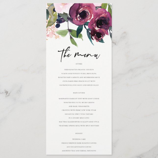 MENU KRAFT BRIGHT BLUSH BURGUNDY FLORAL BUNCH MARIAGE (Devant)