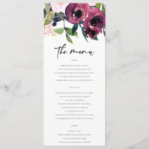 MENU KRAFT BRIGHT BLUSH BURGUNDY FLORAL BUNCH MARIAGE