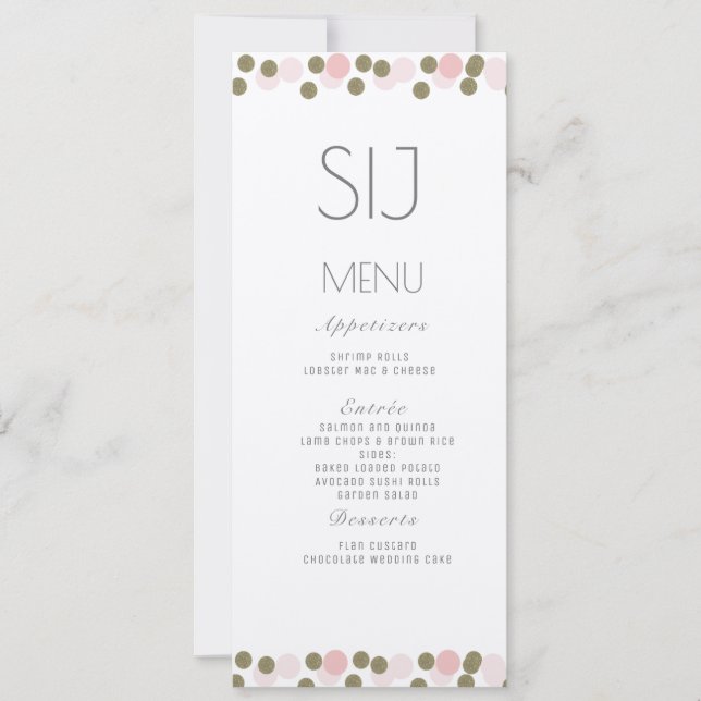 Menu Kraft Mariage Confetti Points Roses Or (Devant)