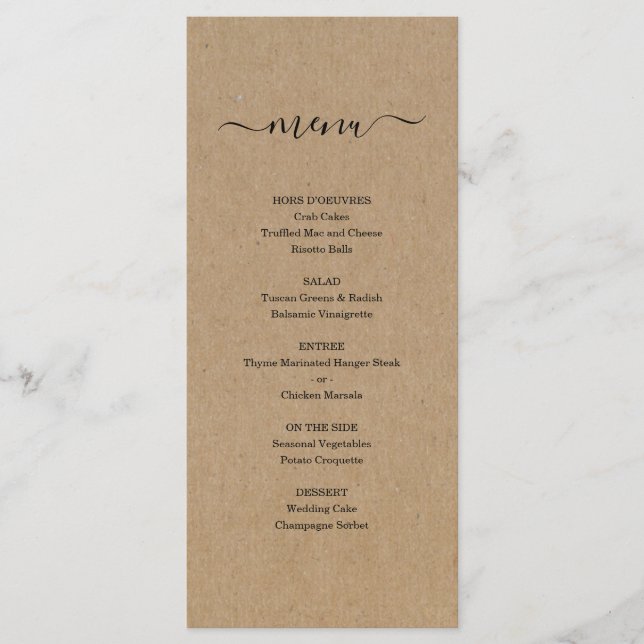 Menu Kraft pour Mariage ou autre occasion spéciale (Devant)