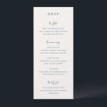 Menu Kylee Bleu Traditionnel Mariage élégant<br><div class="desc">Un menu de mariage élégant,  au design simple et classique,  avec en-têtes dans un script moderne et le reste du texte dans une combinaison de polices serif et italiques traditionnelles.</div>