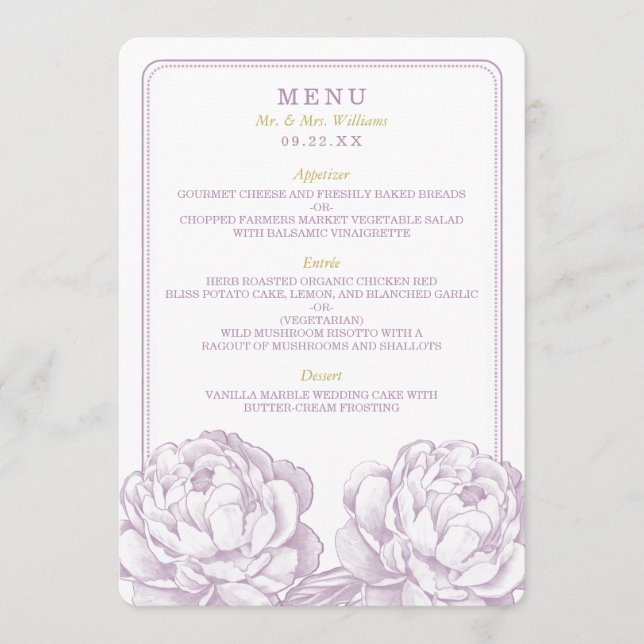 Menu La jolie collection de Mariages floraux Peony (Devant)