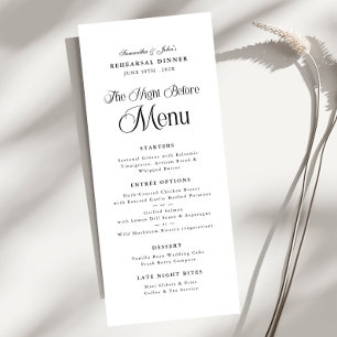 Menu La Nuit Avant le Mariage Élégant Dîner de Répétiti