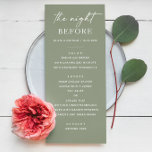 Menu La veille. Dîner de répétition vert Sage<br><div class="desc">"La veille" menu simple minimaliste de répétition dîner dans les tons vert sauge,  couleurs vert pâle pastel pour le mariage d'été boisé. Veuillez me contacter si vous avez besoin d'autres articles.</div>