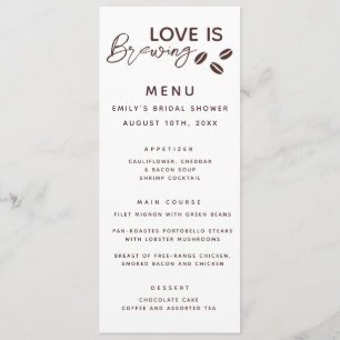 Menu L'amour brasse du café Thème Fête des mariées