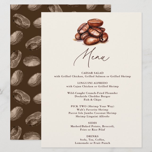 Menu L'amour brasse la fête des haricots de café (Devant / Derrière)
