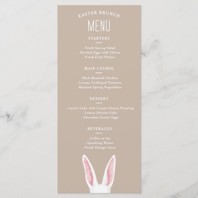 Menu Lapin aux oreilles blanches aquarelle sur brunch d (Devant)