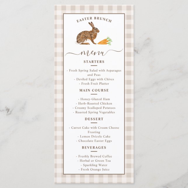 Menu Lapin Mignon Et Carottes Gingham Beige Brunchtime  (Devant)